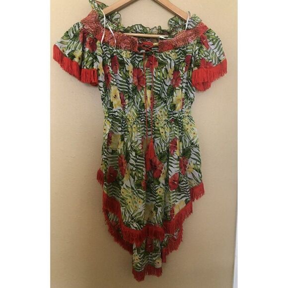 XOXO Womens Green Floral Off Shoulder Tunic Top Juniors S - Picture 2 of 8